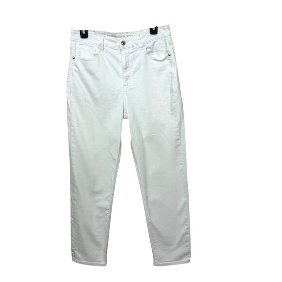 American Eagle Women’s White Jeans 8 Regular Ankle Tapered Stretch Mom Jean Logo - Picture 1 of 16